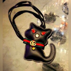 Gucci Black Cat GG Web Bow Crystal Embellished Keychain Bag charm